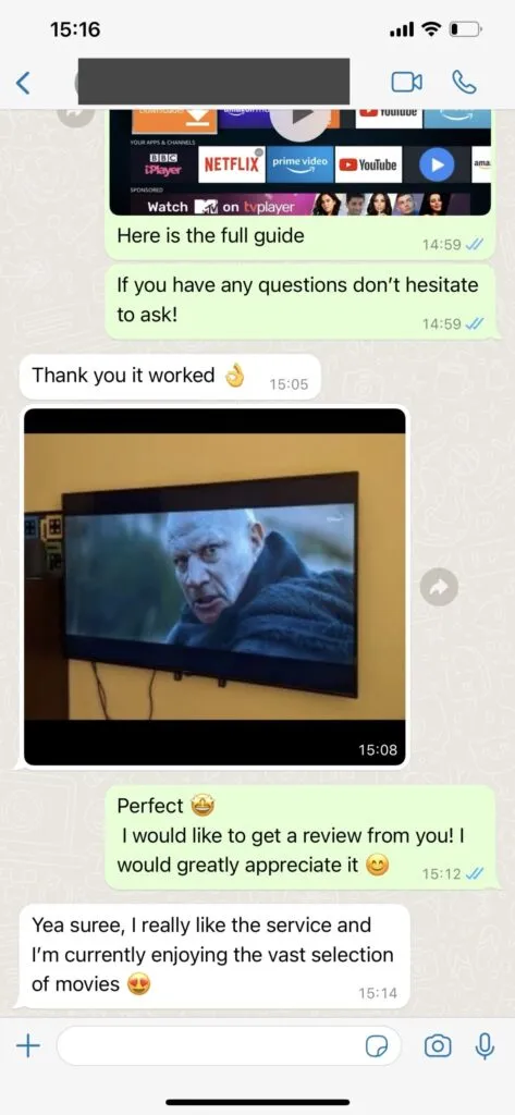 Customer WhatsApp conversation screenshot 1