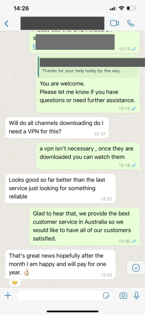 Customer WhatsApp conversation screenshot 3